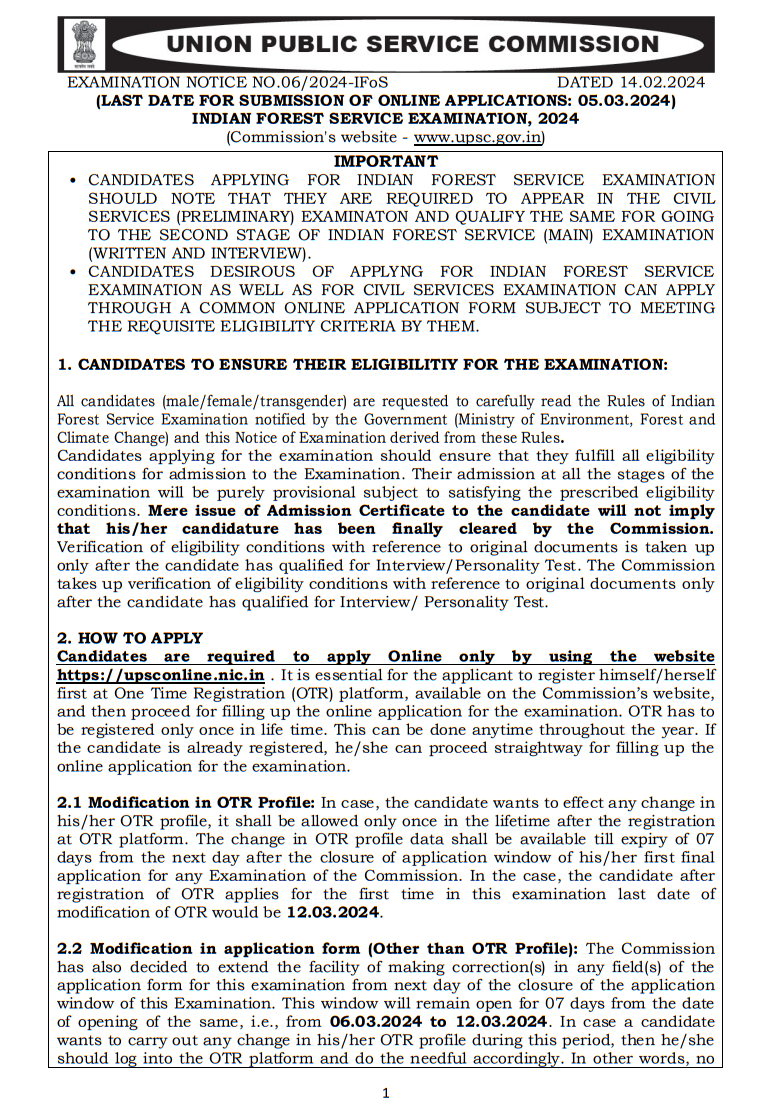 भारतीय वन सेवा 2024 में सेवा के सुनहरे अवसर / GOLDEN OPPORTUNITIES FOR INDIAN FOREST SERVICE 2024